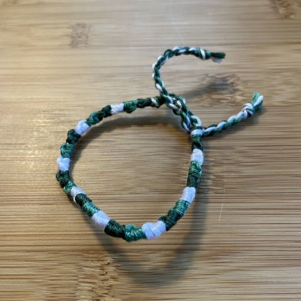Handmade Shay Woven Friendship Bracelet OS Green White Unisex Cotton Tie